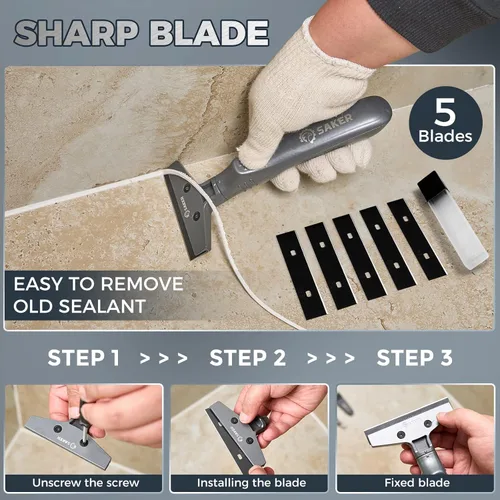 Vista 5 de Saker Kit de herramientas de calafateo - Herramienta de acabado de sellador 4 en 1 de aluminio para quitar lechada, removedor de calafatas, raspador