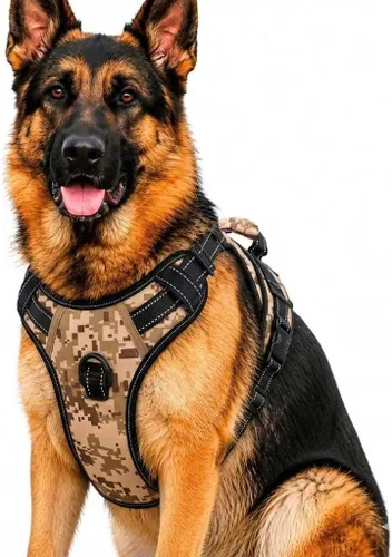 Vista 29 de Arnés antitirones para perro grande con 2 hebillas de liberación rápida y mango de fácil control, chaleco suave reflectante sin estrangulamiento