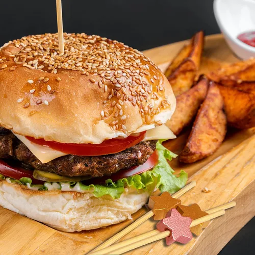 Vista 4 de PARTYHIPPO Paquete de 200 palillos de cóctel de bambú – Palillos de frutas tropicales de 4.7 pulgadas para aperitivos, frutas, queso, bebidas