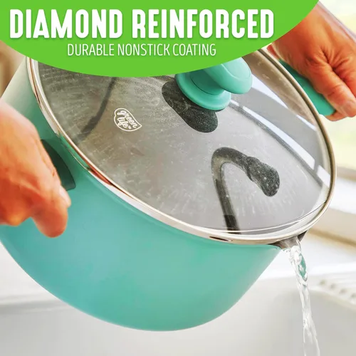 Vista 3 de GreenLife Soft Grip Diamond - Olla antiadherente de cerámica saludable, 6 cuartos de galón con tapa de colador, sin PFAS, apta para lavavajillas