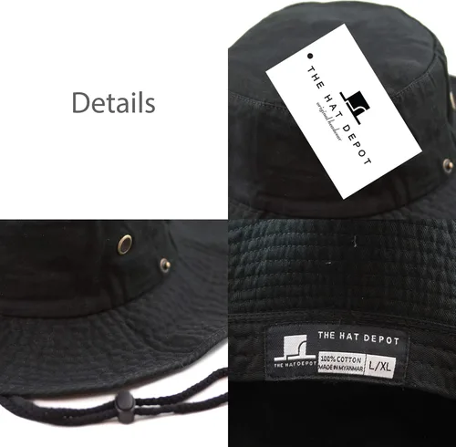 Vista 8 de The Hat Depot - Sombrero de safari, de algodón lavado a la piedra, de ala ancha, plegable, doble cara y sombrero de pesca
