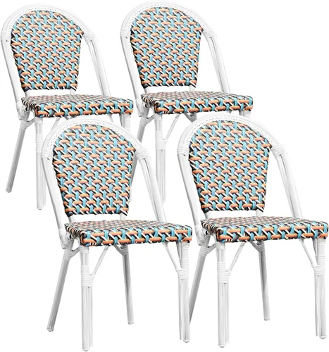 Vista 50 de PURPLE LEAF juego de 2 sillas de estilo bistró francés para patio, sillas de comedor, sillones de mimbre de aluminio tejido a mano, sillones