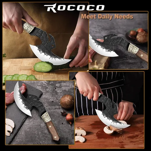 Vista 4 de ROCOCO Cuchillo de cuchillo vikingo para cumpleaños, diseño de hacha