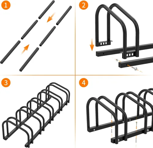 Vista 6 de WALMANN Soporte para bicicleta de piso para 5 bicicletas, soporte de estacionamiento para bicicletas, soporte de almacenamiento para bicicletas