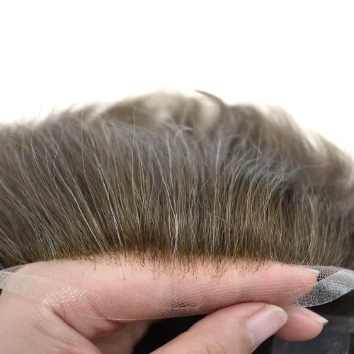 Vista 228 de Toupee - Sistemas de reemplazo de cabello para hombre, encaje frontal suizo, nudo blanqueado, pieza de cabello humano natural