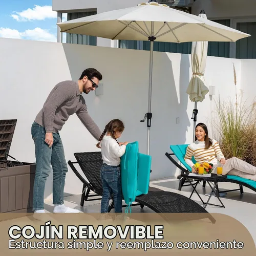 Vista 7 de Devoko Juego de tumbonas para patio al aire libre de ratán con respaldo ajustable, 3 piezas acolchadas para patio plegable con mesa plegable (azul)
