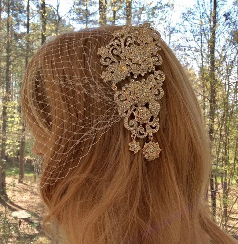 Vista 5 de Bride Wedding Birdcage Veil Short White Lace Bridal Veil with Comb
