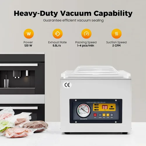 Vista 5 de Chamber Vacuum Sealer, 120W Sealing Power, Vacuum Packing Machine for Wet Foods, Grains, Precision Instruments and More Compact Size with 10.2 in
