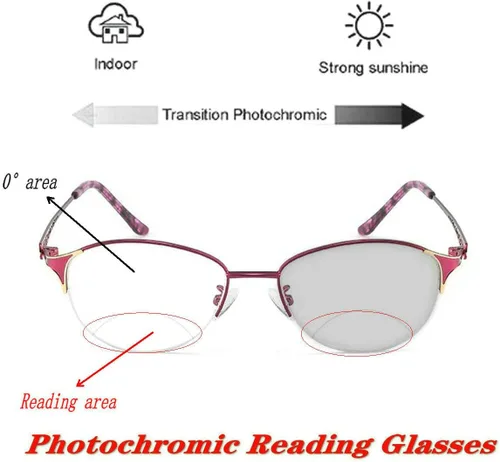 Vista 2 de laureles Gafas de lectura bifocales fotocromáticas para mujer, gafas de sol de transición, marco de metal, presbicia, mujer
