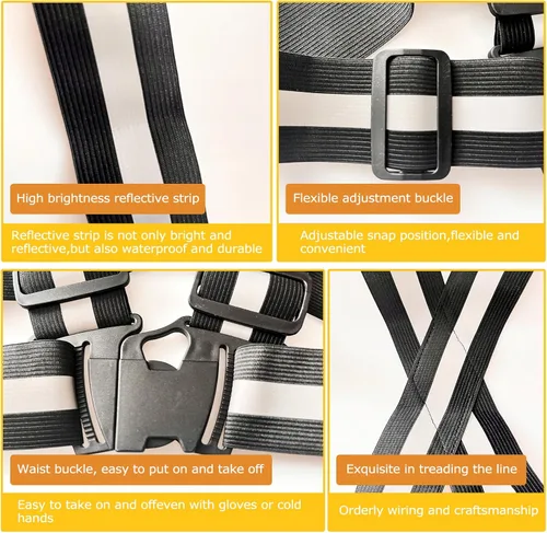 Vista 6 de Chaleco de seguridad reflectante, 2 piezas, chaleco de alta visibilidad, correas ajustables para correr, ciclismo, caminar, trabajadores