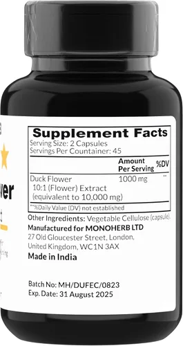 Vista 2 de MONOHERB Extracto de Flor de Pato 1000 mg - 90 Cápsulas Vegetarianas
