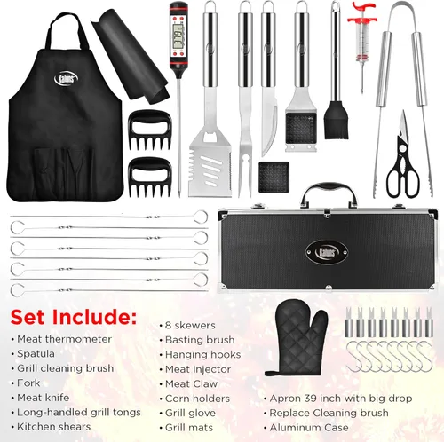 Vista 8 de Kaluns Accesorios para Barbacoa, Regalos para Papá para Navidad, Regalos para Barbacoa, Juego de Herramientas para Barbacoa de Acero Inoxidable