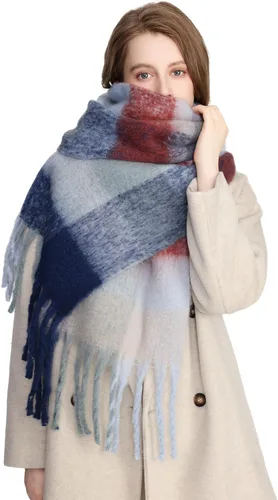 Vista 4 de Yatemiole Bufanda de cachemira para mujer, bufanda de cuadros de color grande para invierno