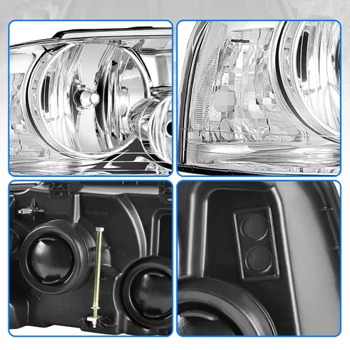 Vista 4 de DWVO Conjunto de faros delanteros compatible con Ford Expedition 03 04 05 06 2003-2006 carcasa cromada CLear Reflector CLear Lens