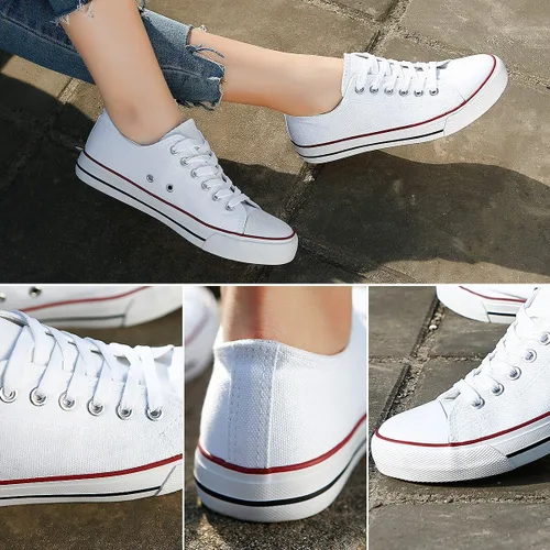 Vista 3 de ZGR - Tenis bajos de lona con cordones, para mujer, estilo clásico casual, color blanco y negro