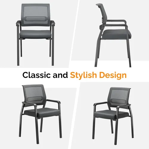 Vista 6 de VINGLI Modernas sillas apilables de gran tamaño para sala de espera de 350 libras; diseño ergonómico para oficina, invitados, sala de conferencias