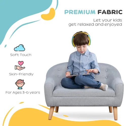 Vista 5 de Qaba Sofá para Niños de 2 Asientos, Sofá Sillón para Niños Pequeños, Tela Similar al Lino y Marco de Madera Silla Sofá para Edades de 3 a 7 años