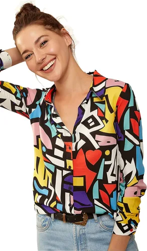 Vista 8 de Blusas para mujer, camisas informales de manga larga con botones, tallas XS a 3XL