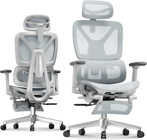 Vista 16 de FLEXISPOT Silla ergonómica de oficina ErgoX-PRO con reposapiés negro – Asiento de malla AeroWeave 5.0, lumbar 5D, reposabrazos 7D, reposacabezas 4D