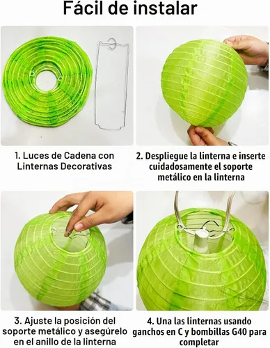 Vista 9 de Guirnalda de luces para exteriores, 27.5 pies, tira de luces blancas enchufables con 10 linternas de nailon y bombillas LED G40, cadenas de luces