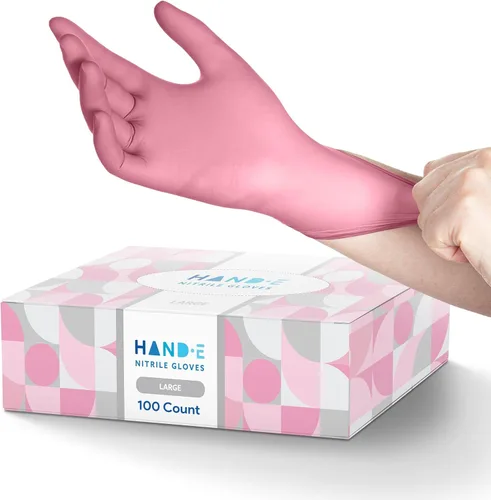Vista 17 de Hand-E Touch - Guantes desechables de nitrilo rosa, para esteticista, técnico de uñas, tinte y estilista de cabello, guantes de limpieza