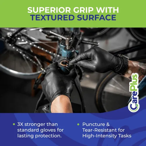 Vista 5 de CARE PLUS Guantes de nitrilo para uso médico, sin polvo ni látex, negro/azul, S, M, L, XL - 100, 200, 1000