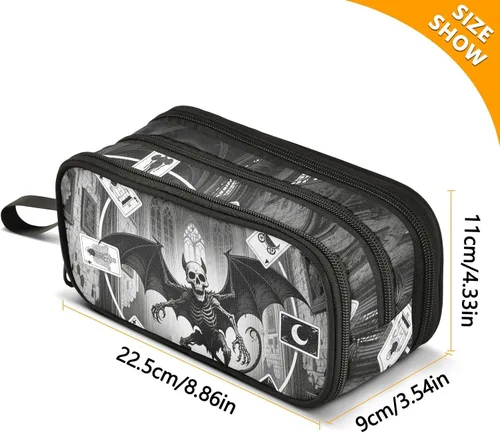 Vista 3 de Nylon Pencil Bag School Supplies Gothic Style Evil Skeleton Tarot Black and White Big Capacity Large Pencil Case Stationery Bag for Preppy School