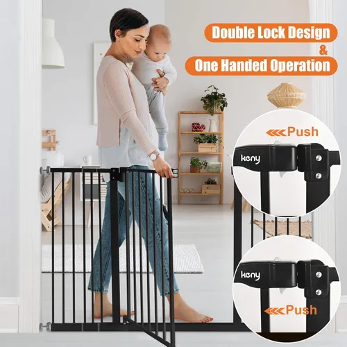 Vista 5 de keny Puerta de bebé de 29 a 42.5 pulgadas para escaleras, puerta de seguridad para perros de cierre automático, montada a presión, fácil de caminar