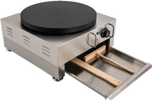 Vista 6 de Máquina eléctrica de crepas de 16 pulgadas, máquina de panqueques de temperatura ajustable con bandeja antiadherente para crepé, con esparcidor
