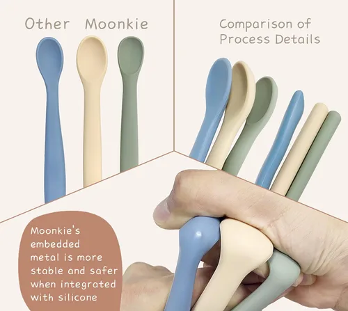 Vista 5 de Moonkie Juego de 4 cucharas de silicona para bebé, cucharas para niños pequeños para autoalimentación de 6 meses, cucharas de alimentación de dos