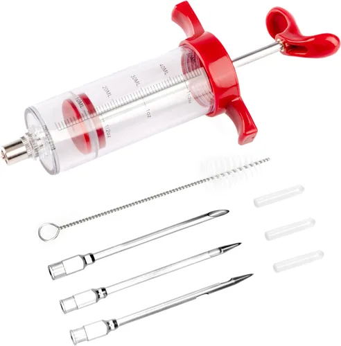 Vista 8 de Kit de jeringa inyectora de carne de pavo con 3 agujas de adobo para ahumador de parrilla, 1 cepillo de limpieza, 1 onza/1.0 fl oz de gran