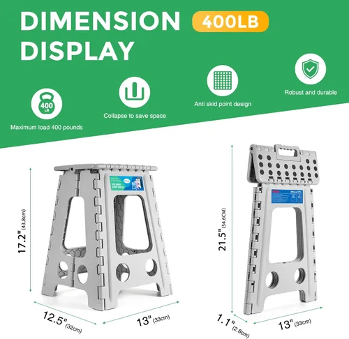 Vista 117 de Dyforce Taburete plegable de 9 pulgadas, taburete para niños, taburetes resistentes para adultos, taburetes de pie compactos, taburetes ligeros