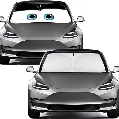 Vista 7 de Gven Parasol para Parabrisas para Tesla Modelo Y/3 Accesorios 2025 Protector de Ventana Delantera de Coche 100% Opaco Protección UV de Doble Cara