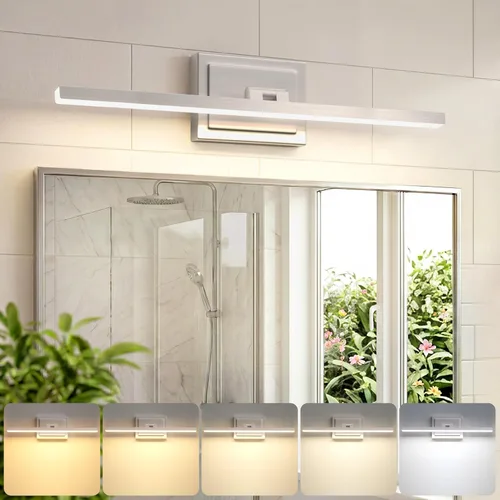 Vista 8 de VOLISUN Lámpara de tocador de baño de 15.7 pulgadas, 12 W, regulable, 5CCT, lámpara de baño LED sobre el espejo, luz de tocador de barra dorada