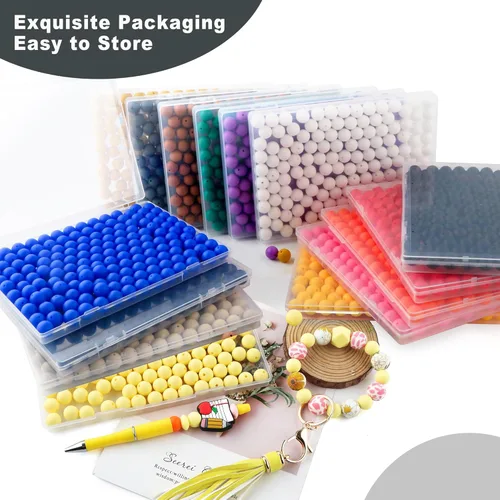 Vista 7 de 160Pcs 12mm de abalorios de silicona para hacer llaveros, pulseras, collares, abalorios redondos de silicona a granel para bolígrafos (negro)