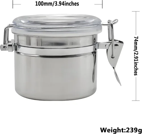 Vista 6 de 113 fl oz / 2400ml Stainless Steel Vacuum Seal Coffee Canister With Clear Lid,Measuring Spoons Set