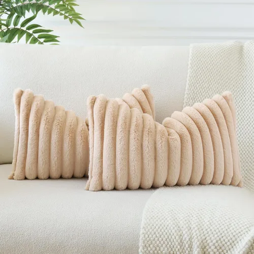 Vista 17 de Soleebee Juego de 2 fundas de cojín decorativo de terciopelo suave y acogedor, fundas de piel sintética de conejo para sofá, cama, silla, cojines