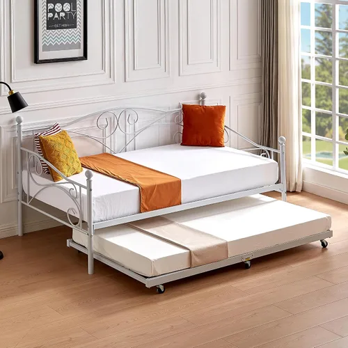 Vista 8 de VECELO - Marco de sofá cama de tamaño individual con soporte de listones de acero, cabecero, plataforma de cama para sala de estar, habitación