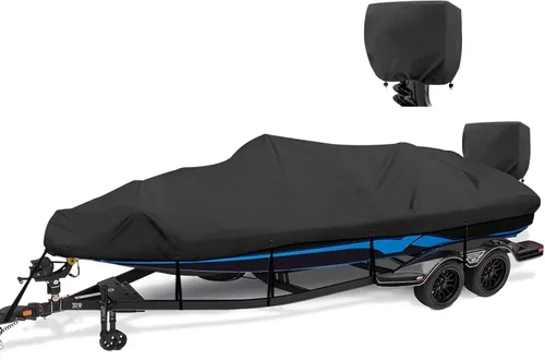 Funda impermeable para barco de 1200D - Compatible con lanchas de 4,3 a 4,9 m de tipo Bass, V-Hull y Tri-Hull - Lona resistente color negro
