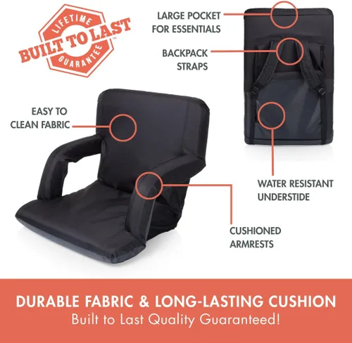 Vista 8 de PICNIC TIME Ventura Silla de estadio portátil reclinable con soporte de espalda, sillas plegables de grada con respaldo y cojín, asiento de estadio