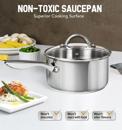Vista 6 de MICHELANGELO Cacerola de acero inoxidable con tapa y vaporera, sartén de 3 cuartos de galón con tapa, olla de vapor con boquilla de vertido, olla