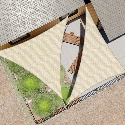 Vista 8 de ECOOPTS Toldo Vela Triangular de HDPE de 12'x12'x12' para Sombra Solar, Toldo para Patio Exterior Pérgola, Tela de Cobertura que Bloquea 95% UV Beige