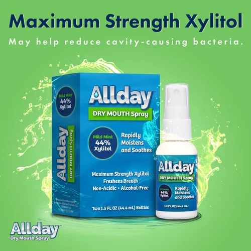 Vista 3 de Allday Spray bucal seco, xilitol de máxima resistencia, acción rápida, larga duración, no ácido (paquete de 4)