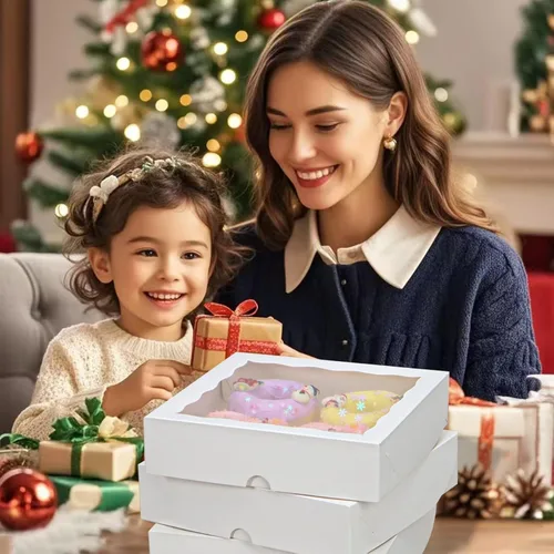 Vista 4 de RomanticBaking 15 cajas de panadería de 8 x 8 x 2 pulgadas con ventana, cajas de galletas cubiertas de chocolate, caja de fresas para panadería