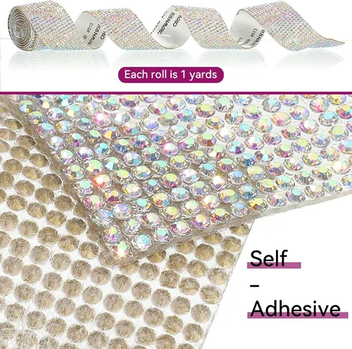 Vista 2 de 4 rollos de cinta autoadhesiva con diamantes de imitación y cristal Bling con tiras adhesivas de 2 mm para manualidades, bodas, cumpleaños, fiestas