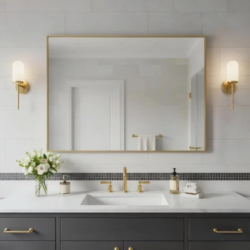 Vista 63 de 24x24 Inch Black Bathroom Mirror for Wall, Aluminum Frame Rectangle Rectangular Vanity Mirror, Modern Large for Bedroom, Living Room, Horizontal or