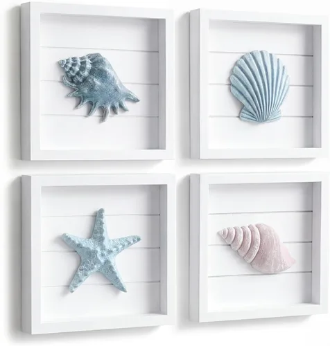 Vista 12 de TideAndTales - Decoración de playa de conchas marinas (juego de 4) conchas 3D texturizadas y decoraciones de estrellas de mar para el hogar o casa