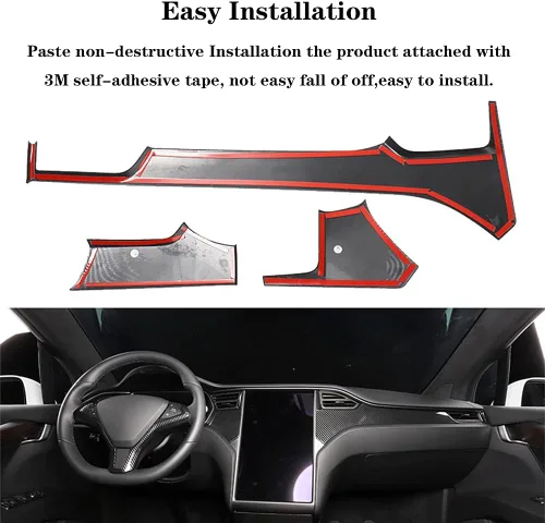 Vista 4 de OBL Funda para Consola Central y Salpicadero para Tesla Model X Model S 2014-2020, Accesorios para Interior de Coche ABS, Imitación de Fibra