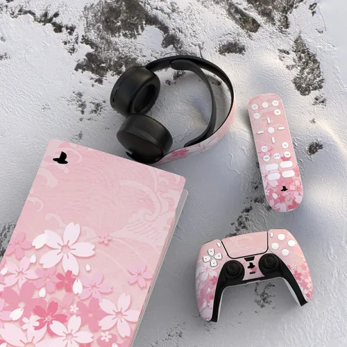 Vista 2 de PlayVital Cherry Blossoms Petals Full Set Skin Decal for ps5 Console Digital Edition, Sticker Vinyl Decal Cover for ps5 Controller & Charging