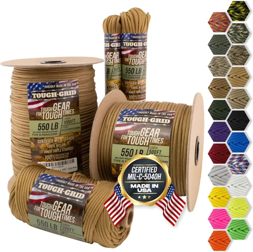 Vista 7 de TOUGH-GRID - Cuerda de paracaídas de 550 libras,100% nailon Mil-Spec tipo IV utilizada por el ejército de Estados Unidos, ideal para pulseras